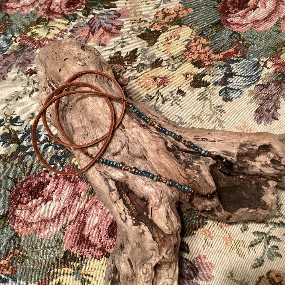 Brown Leather Beaded Eyeglass Chain Lanyard